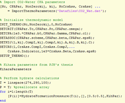 MWE of the needed code for calculation of the hydrate formation pressure of a binary mixture